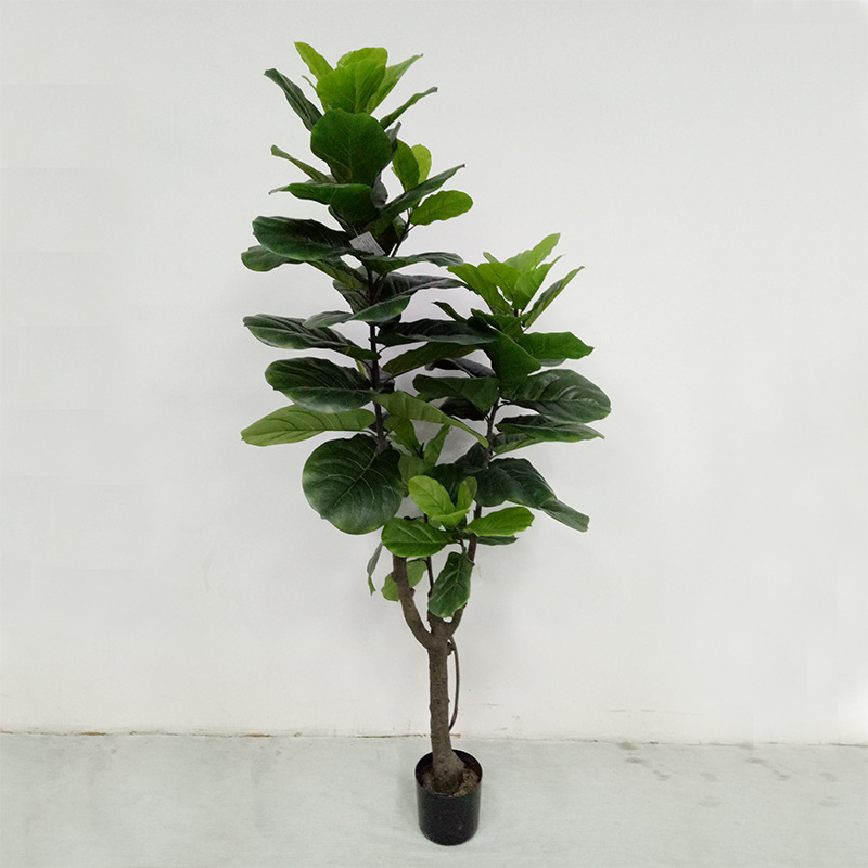 Ficus lyrata artificial în ghiveci, plantă verde de interior pentru sufragerie și vitrină
