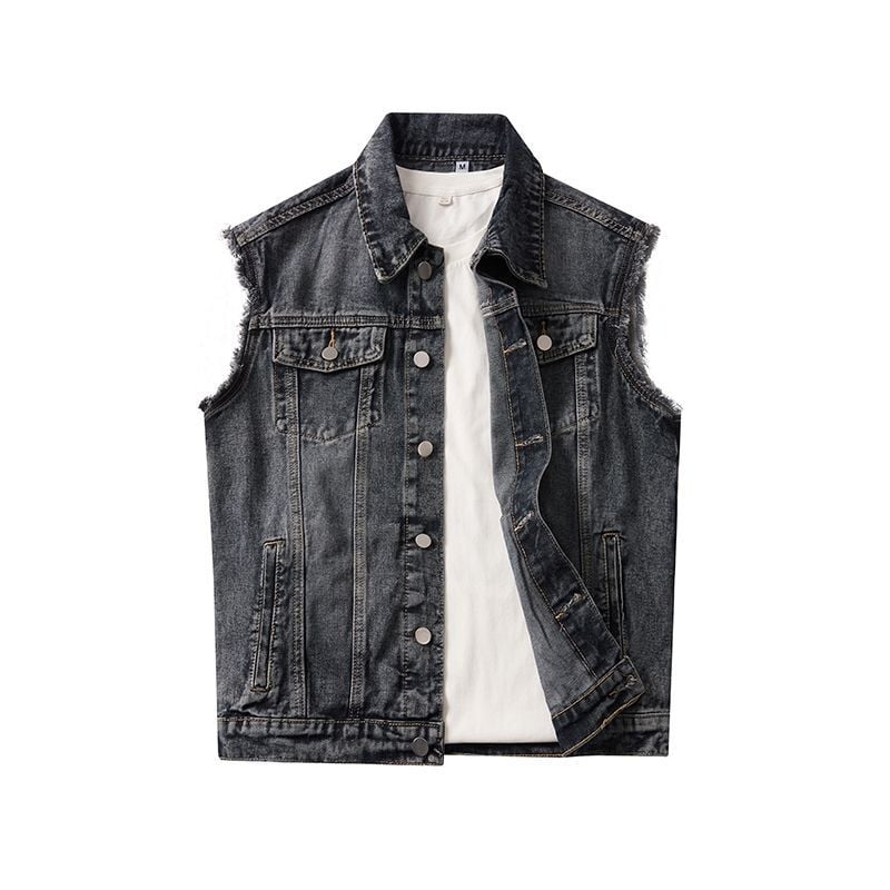 Vesta din denim unisex, stil casual-retro