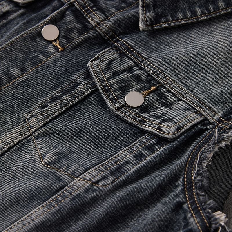 Vesta din denim unisex, stil casual-retro