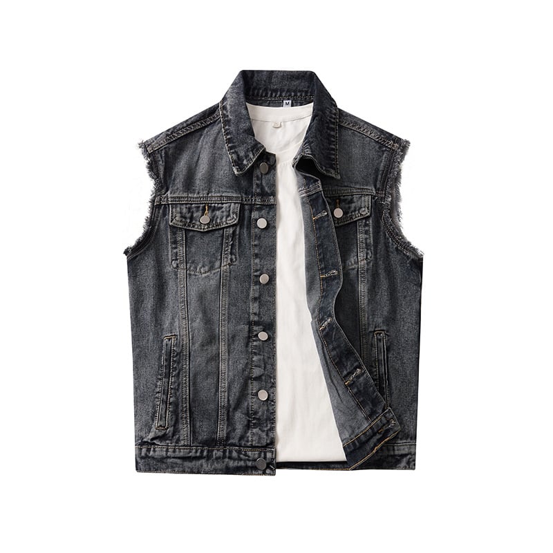 Vesta din denim unisex, stil casual-retro