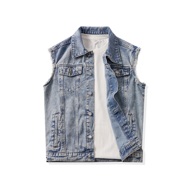 Vesta din denim unisex, stil casual-retro