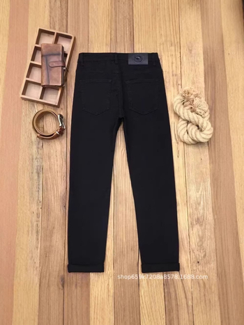Jeans bărbătești de iarnă cu căptușeală de fleece, negri, croială dreaptă, slim fit, spălare enzimată