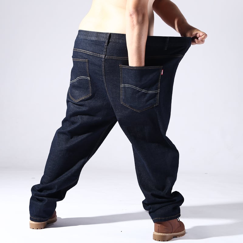 Toamnă 2021 Blugi pentru bărbați în plus, croială dreapta-slim, elastici, denim din bumbac