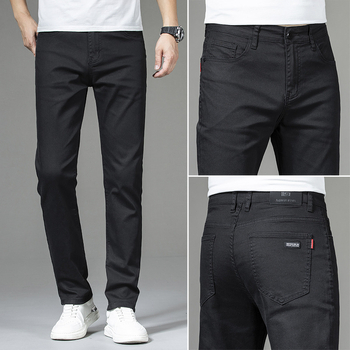 Blugi Lyocell pentru bărbați, ușori și moi, negri, croială slim fit, picior drept, versatili