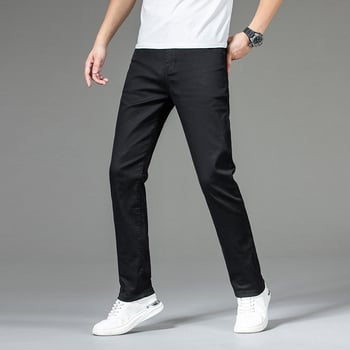 Blugi Lyocell pentru bărbați, ușori și moi, negri, croială slim fit, picior drept, versatili