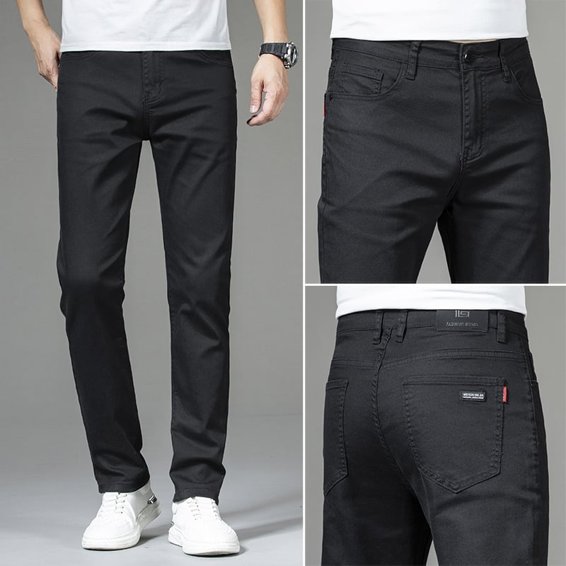 Blugi Lyocell pentru bărbați, ușori și moi, negri, croială slim fit, picior drept, versatili
