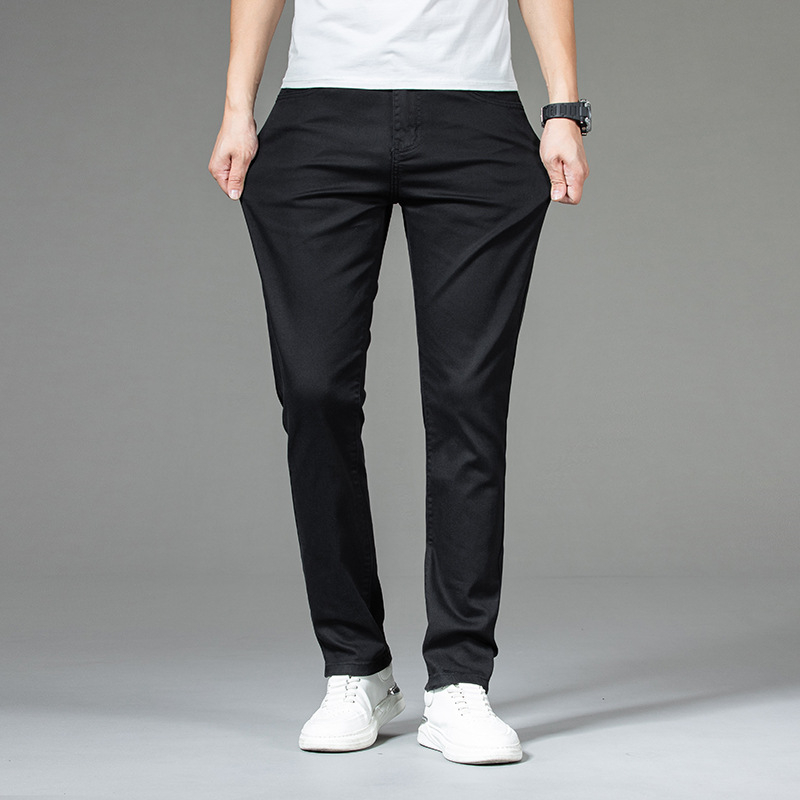 Blugi Lyocell pentru bărbați, ușori și moi, negri, croială slim fit, picior drept, versatili
