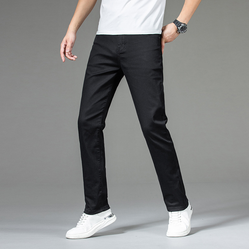 Blugi Lyocell pentru bărbați, ușori și moi, negri, croială slim fit, picior drept, versatili