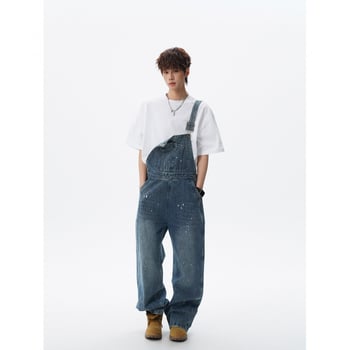 3XL Salopetă din denim cu imprimare Inkjet pentru bărbați, stil street retro unisex, denim spălat BDK001-568