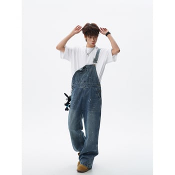 3XL Salopetă din denim cu imprimare Inkjet pentru bărbați, stil street retro unisex, denim spălat BDK001-568