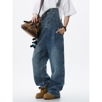 3XL Salopetă din denim cu imprimare Inkjet pentru bărbați, stil street retro unisex, denim spălat BDK001-568