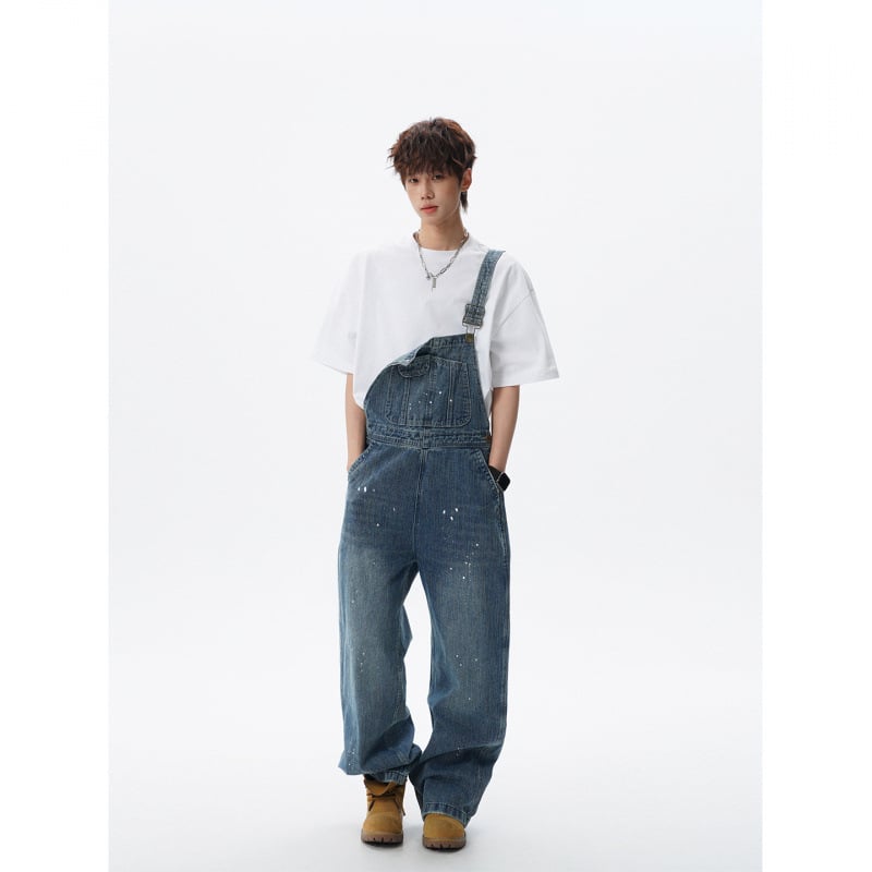 3XL Salopetă din denim cu imprimare Inkjet pentru bărbați, stil street retro unisex, denim spălat BDK001-568