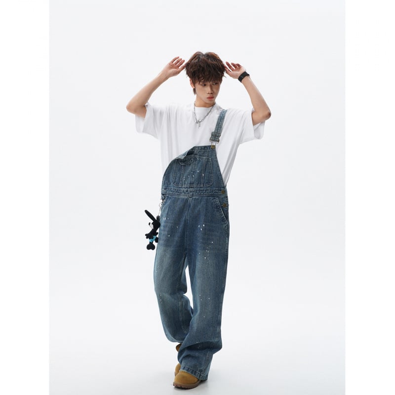 3XL Salopetă din denim cu imprimare Inkjet pentru bărbați, stil street retro unisex, denim spălat BDK001-568