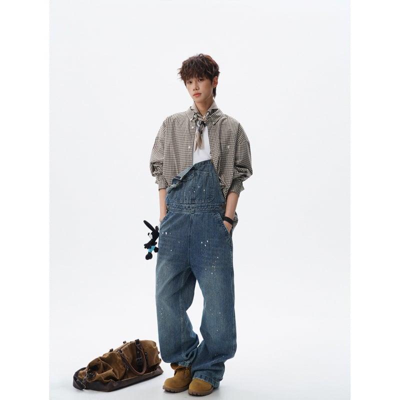 3XL Salopetă din denim cu imprimare Inkjet pentru bărbați, stil street retro unisex, denim spălat BDK001-568