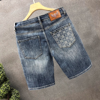 Șorturi din denim ușor pentru bărbați, croială dreaptă, lungime la jumătatea coapsei, vară, stil coreean