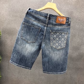Șorturi din denim ușor pentru bărbați, croială dreaptă, lungime la jumătatea coapsei, vară, stil coreean