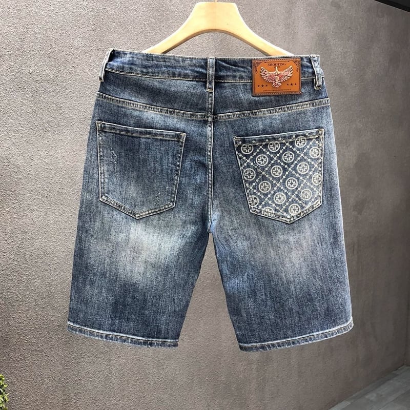 Șorturi din denim ușor pentru bărbați, croială dreaptă, lungime la jumătatea coapsei, vară, stil coreean