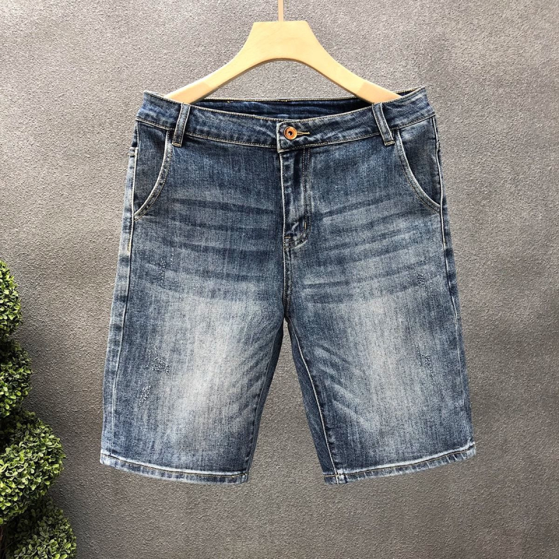 Șorturi din denim ușor pentru bărbați, croială dreaptă, lungime la jumătatea coapsei, vară, stil coreean