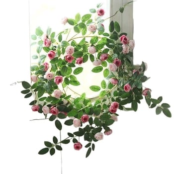 Viță artificială cu trandafiri roz pentru decor interior, viță din plastic pentru înfășurarea și mascarea conductelor de aer condiționat