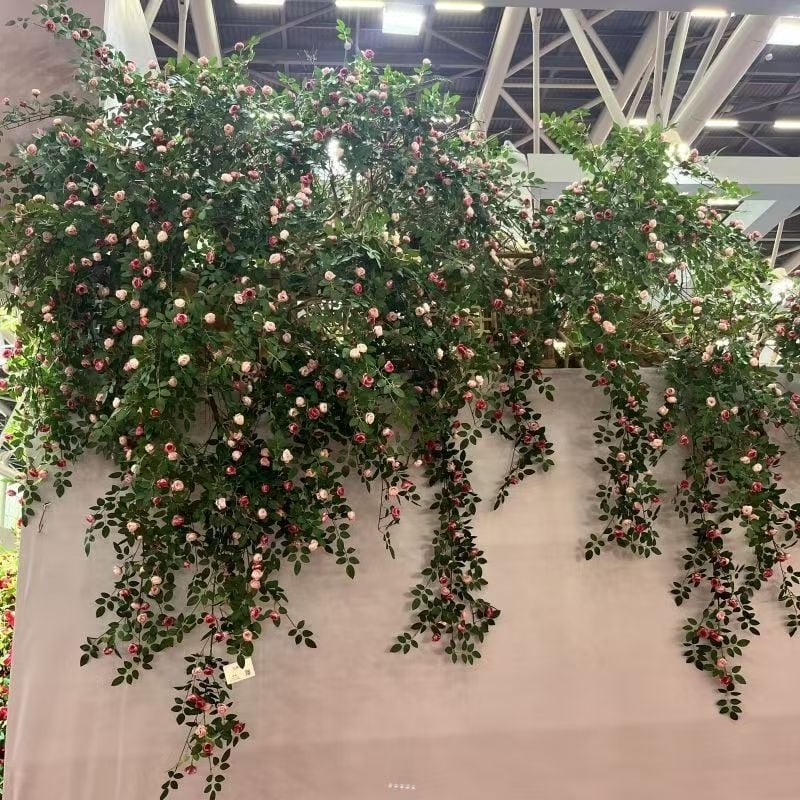 Viță artificială cu trandafiri roz pentru decor interior, viță din plastic pentru înfășurarea și mascarea conductelor de aer condiționat