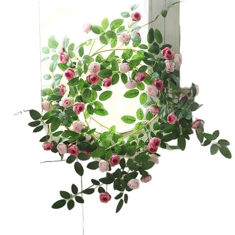 Viță artificială cu trandafiri roz pentru decor interior, viță din plastic pentru înfășurarea și mascarea conductelor de aer condiționat