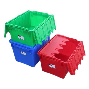 Cutie logistică robustă, de mari dimensiuni, cu inserție în unghi, încuietoare și capac, din plastic, pentru distribuția alimentelor și a medicamentelor