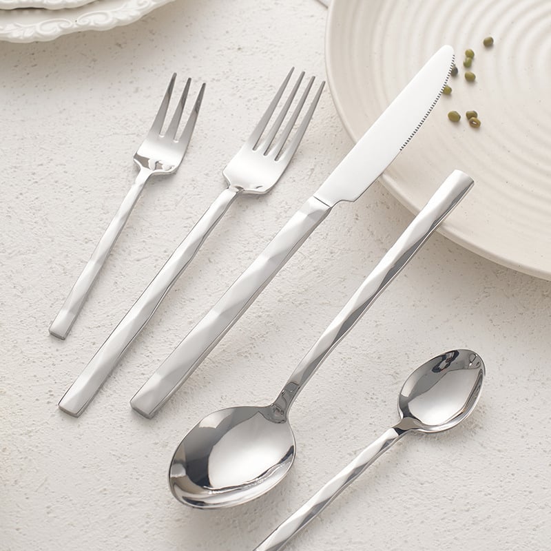 Set tacâmuri din oțel inoxidabil, cuțit de steak, furculiță și lingură, cu mâner în formă de diamant, pentru uz casnic și în hoteluri