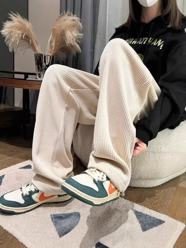 Pantaloni corduroi pentru bărbați, căptuți cu fleece, croi drept, lejer, toamnă–iarnă, pantaloni sport casual