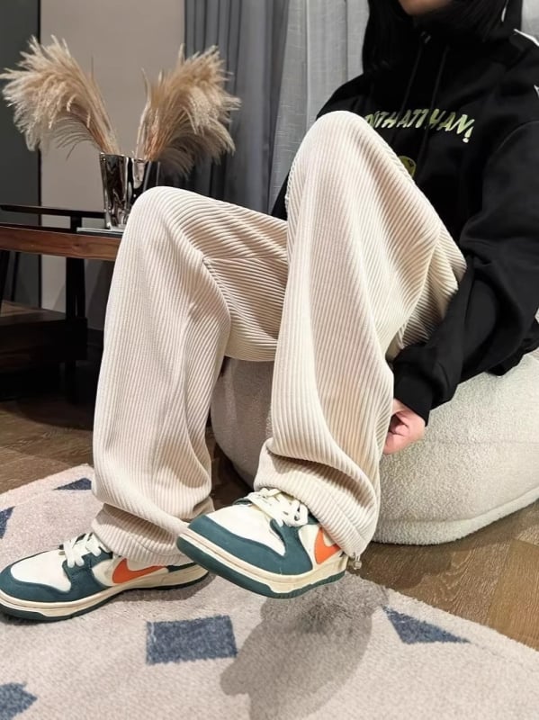 Pantaloni corduroi pentru bărbați, căptuți cu fleece, croi drept, lejer, toamnă–iarnă, pantaloni sport casual