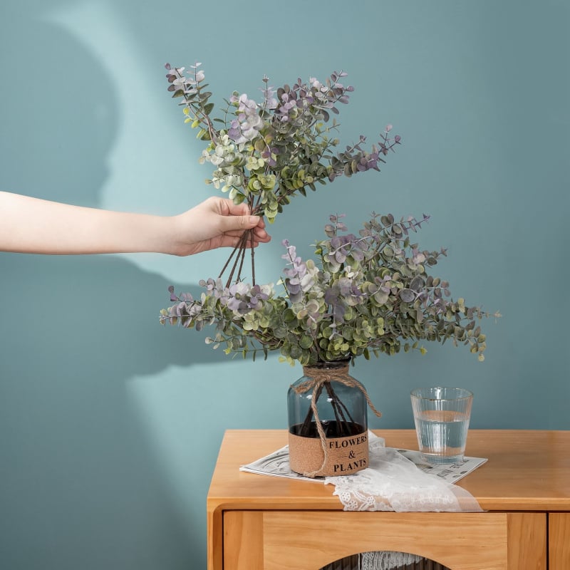 Buchet artificial de eucalipt pentru decor acasă și la nuntă, aranjament de perete cu trandafiri