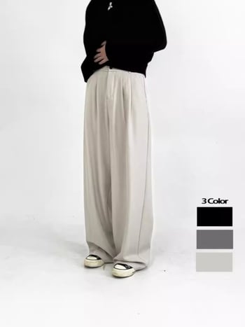 Pantaloni negri uni pentru bărbați, croială dreaptă, casual, lungi până la podea, ușor elastici, în stil coreean