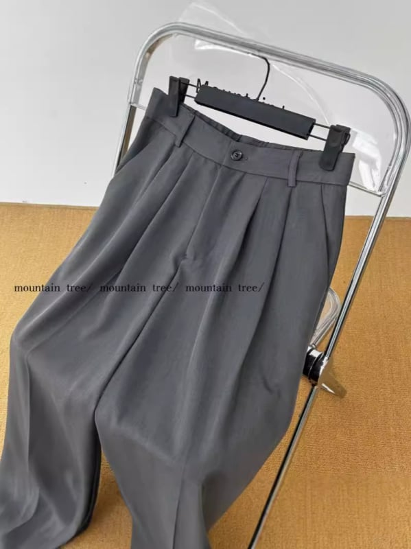 Pantaloni negri uni pentru bărbați, croială dreaptă, casual, lungi până la podea, ușor elastici, în stil coreean