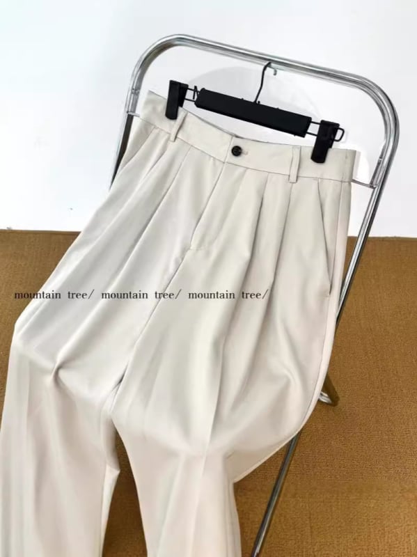 Pantaloni negri uni pentru bărbați, croială dreaptă, casual, lungi până la podea, ușor elastici, în stil coreean
