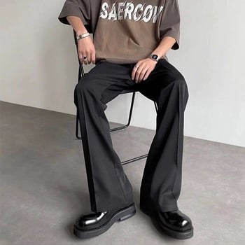Pantaloni de vară pentru bărbați, croială ușor evazată, croială dreaptă, largi, drapat, amestec poliester