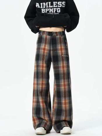 Pantaloni în carouri, stil american retro pentru bărbați — croială dreaptă, largi, casual sport