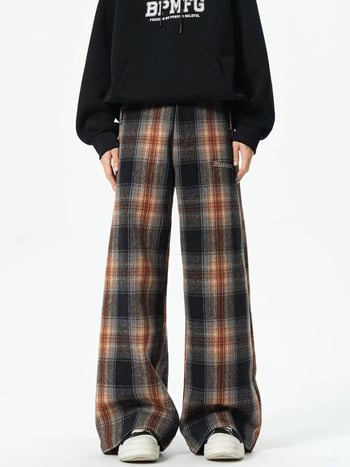 Pantaloni în carouri, stil american retro pentru bărbați — croială dreaptă, largi, casual sport