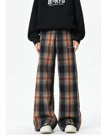 Pantaloni în carouri, stil american retro pentru bărbați — croială dreaptă, largi, casual sport