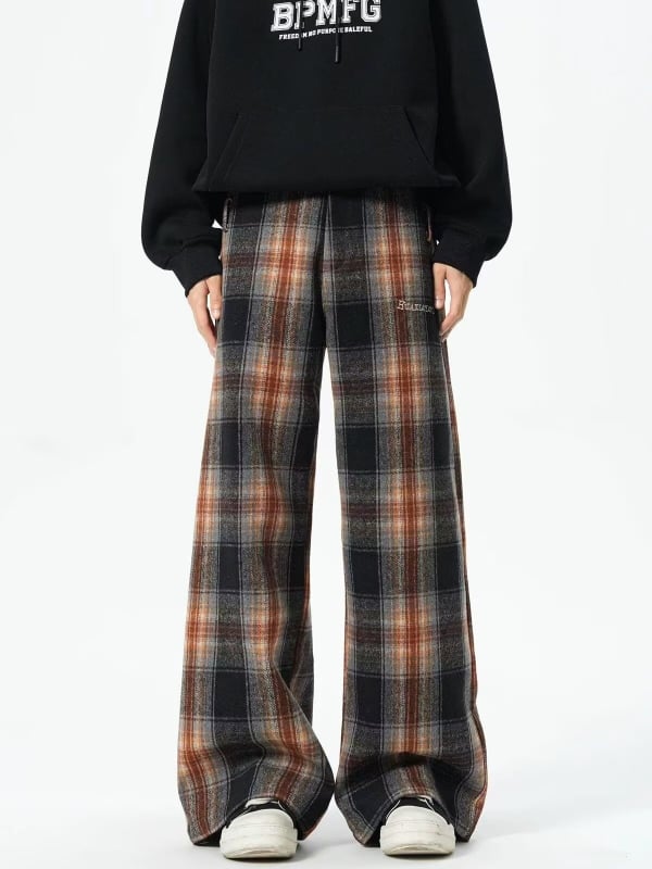 Pantaloni în carouri, stil american retro pentru bărbați — croială dreaptă, largi, casual sport