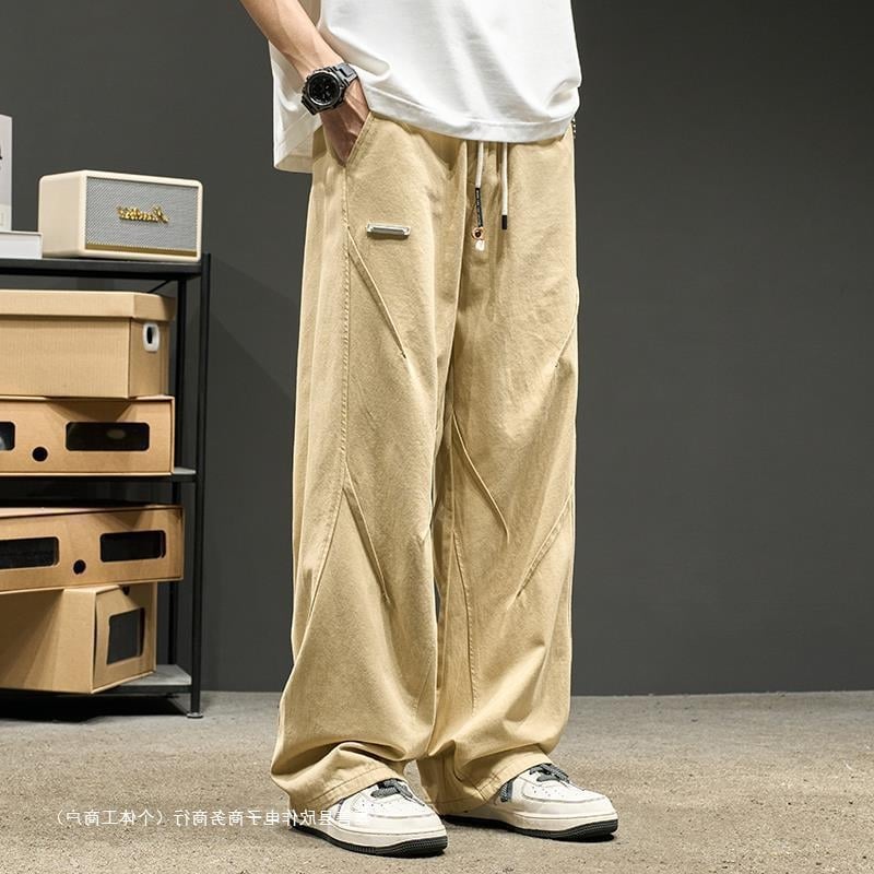 Pantaloni cargo urbani sport casual pentru bărbați, vară, croială lejeră drept, picior lat, stil retro japonez de lucru