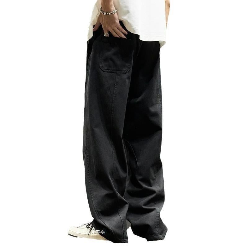 Pantaloni cargo urbani sport casual pentru bărbați, vară, croială lejeră drept, picior lat, stil retro japonez de lucru