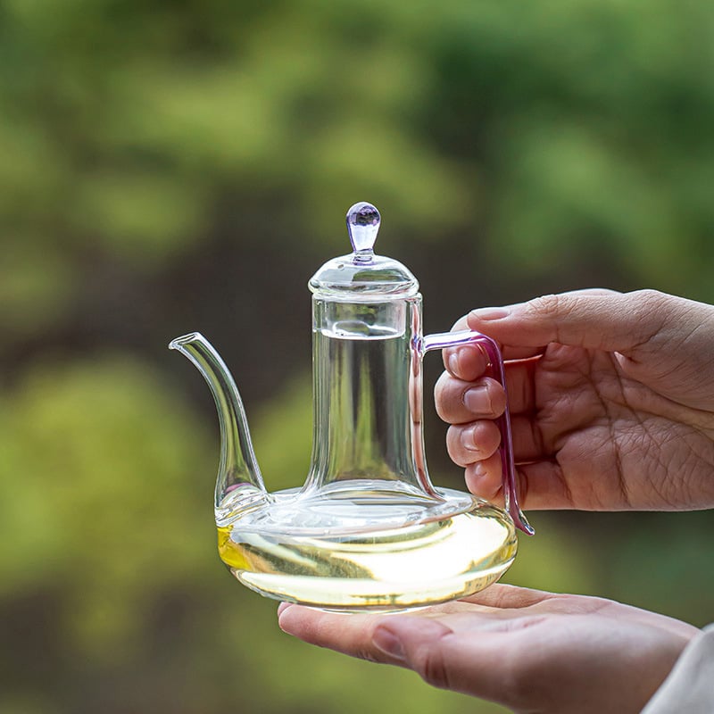 Ceainic de sticlă pentru ceai de flori, borosilicat rezistent la temperaturi înalte, mâner, cutie de hârtie