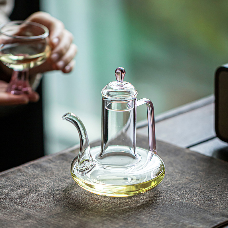 Ceainic de sticlă pentru ceai de flori, borosilicat rezistent la temperaturi înalte, mâner, cutie de hârtie