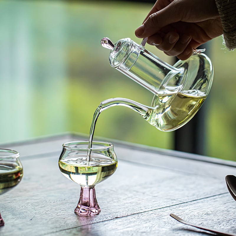 Ceainic de sticlă pentru ceai de flori, borosilicat rezistent la temperaturi înalte, mâner, cutie de hârtie