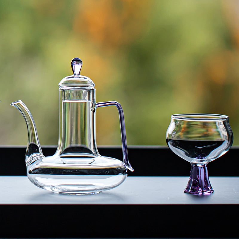Ceainic de sticlă pentru ceai de flori, borosilicat rezistent la temperaturi înalte, mâner, cutie de hârtie