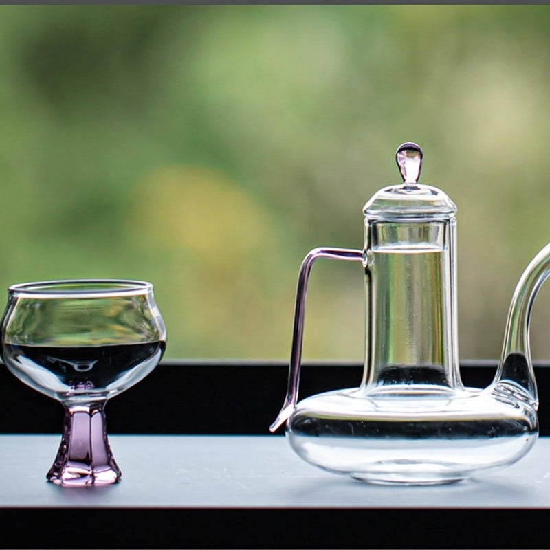 Ceainic de sticlă pentru ceai de flori, borosilicat rezistent la temperaturi înalte, mâner, cutie de hârtie