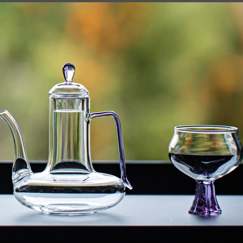 Ceainic de sticlă pentru ceai de flori, borosilicat rezistent la temperaturi înalte, mâner, cutie de hârtie