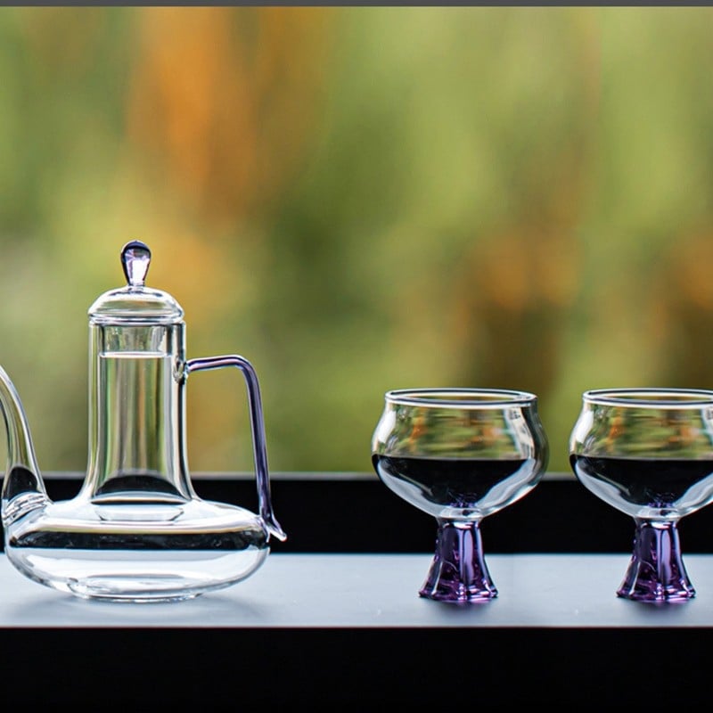 Ceainic de sticlă pentru ceai de flori, borosilicat rezistent la temperaturi înalte, mâner, cutie de hârtie