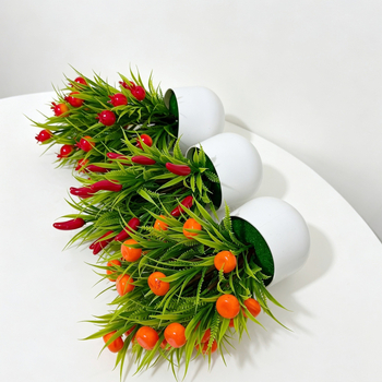Vas mare în formă de val, cu 24 bonsai artificiali cu fructe pentru decor interior