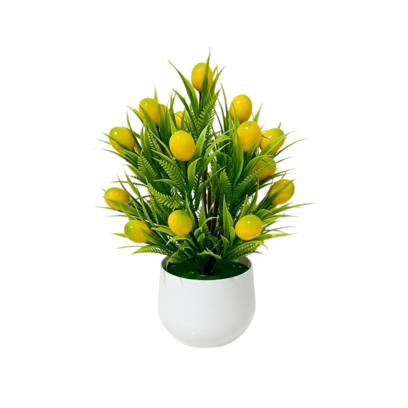 Vas mare în formă de val, cu 24 bonsai artificiali cu fructe pentru decor interior