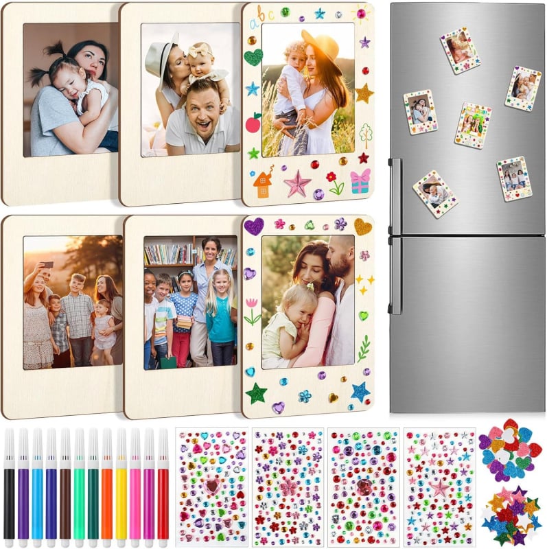 Ramă foto din lemn, magnetică, DIY, neterminată, mini ramă pentru frigider